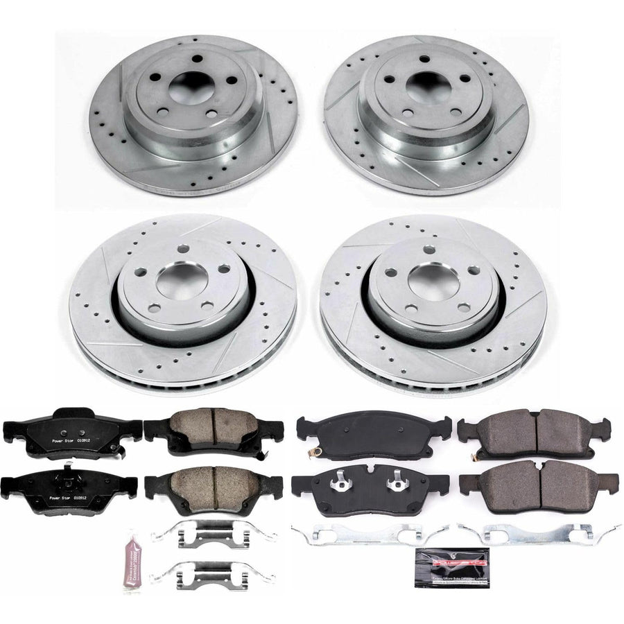 Power Stop K7413 Z23 Carbon Fiber Brake Pads Front and Rear with Drilled and Slotted Brake Rotors Brake Kit For 2017 2018 2019 2020 Jeep Grand Cherokee