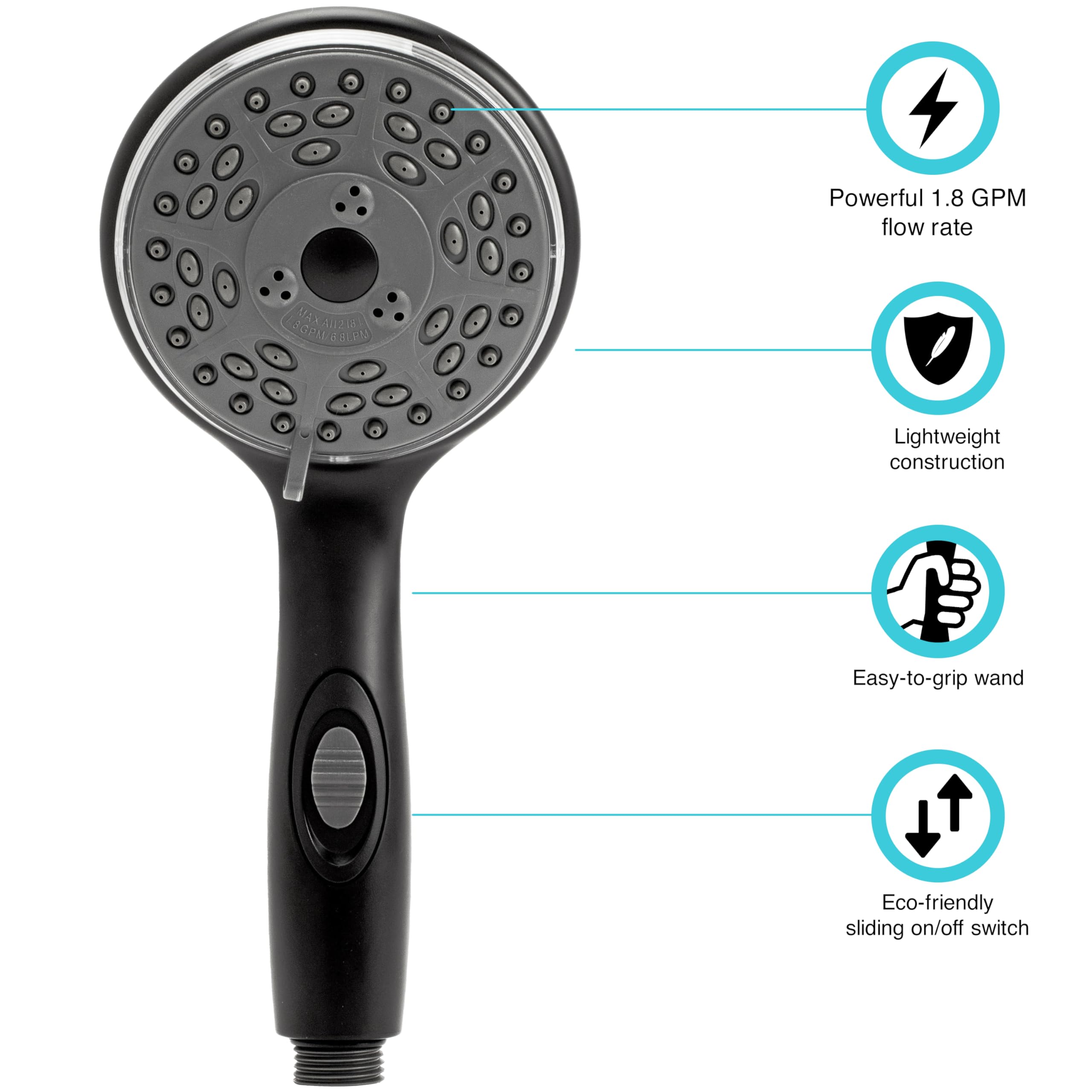 Dura Faucet Handheld Premium RV Shower Wand with Eco-Friendly On/Off Switch (Matte Black)