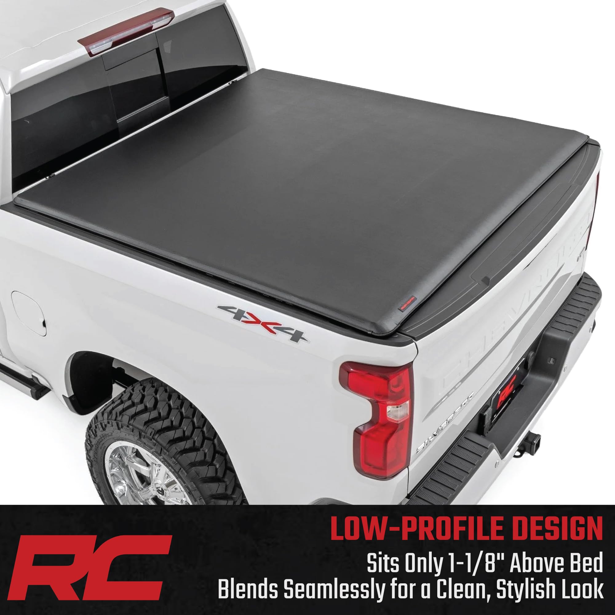 Rough Country Soft Roll-Up Truck Bed Cover for GMC Sierra 1500 & Chevy Silverado 1500 (2019–2026) – 5'10" Short Bed Tonneau Cover