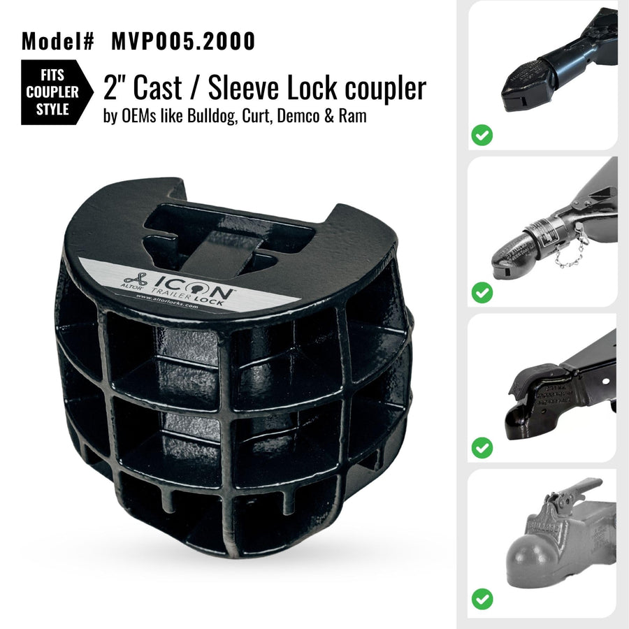 Altor Trailer Lock ICON for 2 inch couplers | Secures high Value Utility Trailers/Travel Trailers/RV/Boat/Toy Haulers
