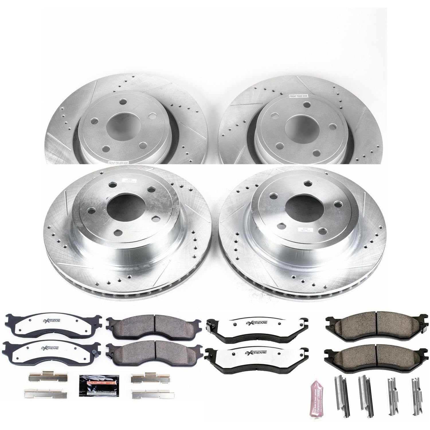 Power Stop Brake Kit Front and Rear For 2004 Dodge Ram 1500 - Truck & Tow Carbon Fiber Ceramic Pads & Drilled and Slotted Rotors Replacement, K4385-36