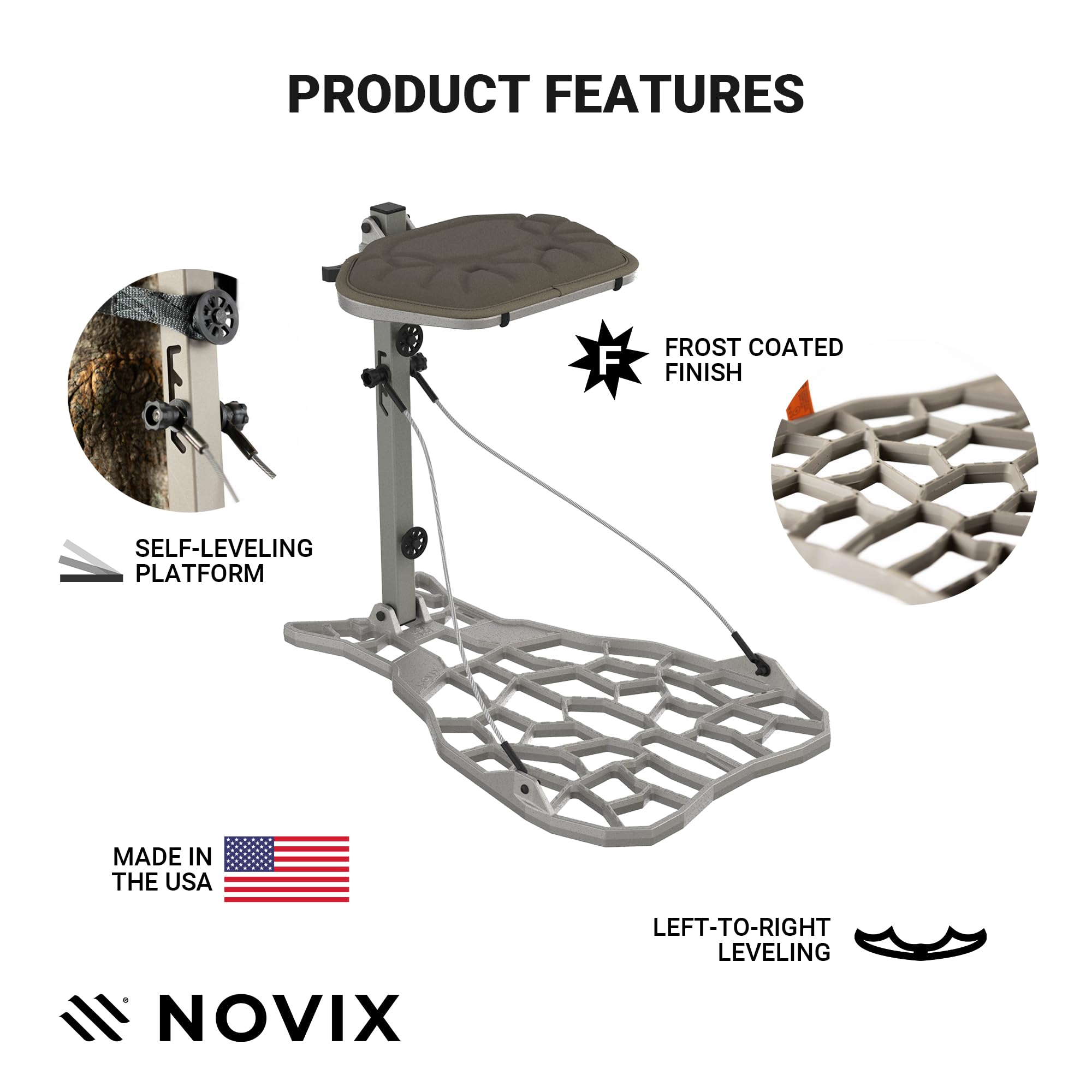 Hunting Accessories Bundle NOVIX Helo Hunt Ready System w/Lock on Tree Stand & Tree Steps – Versatile & Packable – Frost-Coated Treestand Accessories - Made in USA, Classic