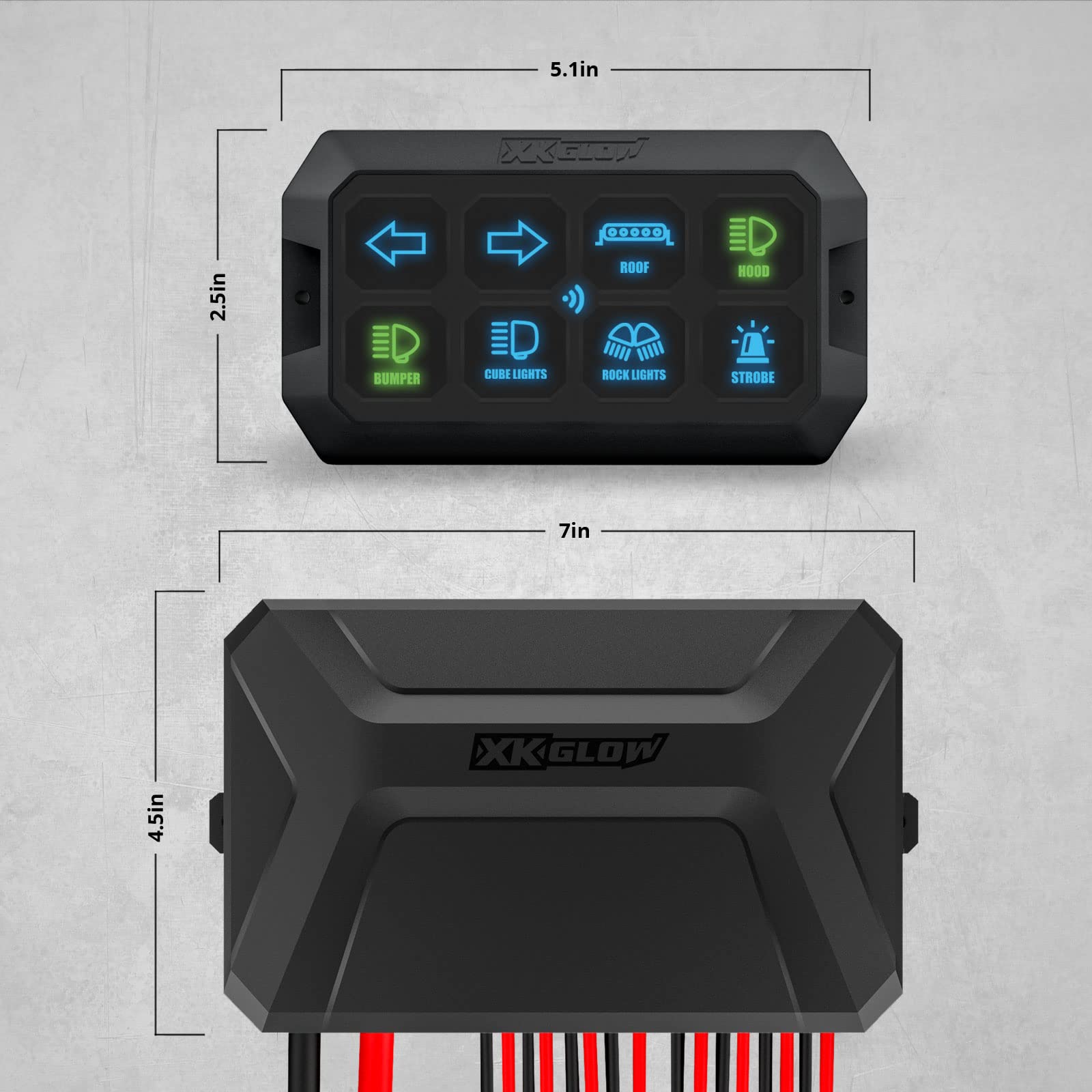 Bluetooth XKcommand RGB Universal Switch Panel Circuit Control Relay System Box with Automatic Dimmable On-Off LED Switch Pod Touch Switch Box for Car Pickup Truck Boat ATV SUV