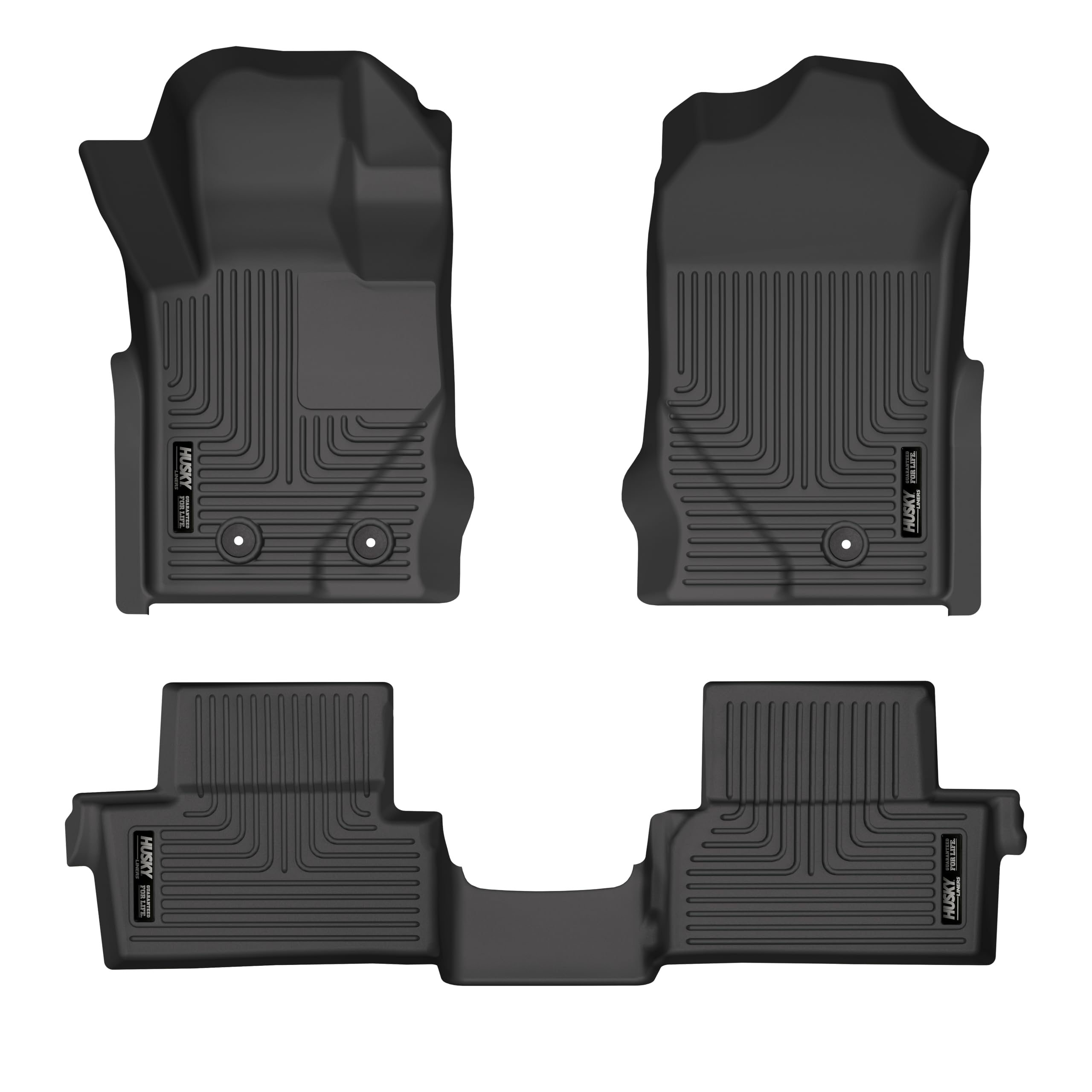 Weatherbeater Husky Liners Floor Mats | Fits 2021-2024 Ford Bronco 2-Dr. | Front & 2nd Row, 3-pc Black - 95311