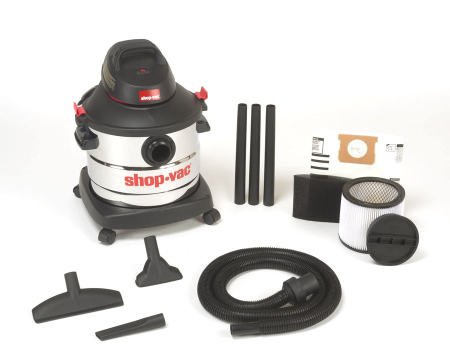 8 Gallon Shop-Vac Wet/Dry Vacuum, 6.0 Peak HP, Stainless Steel, 12 Ft Hose, Ideal for Home & Commercial Use
