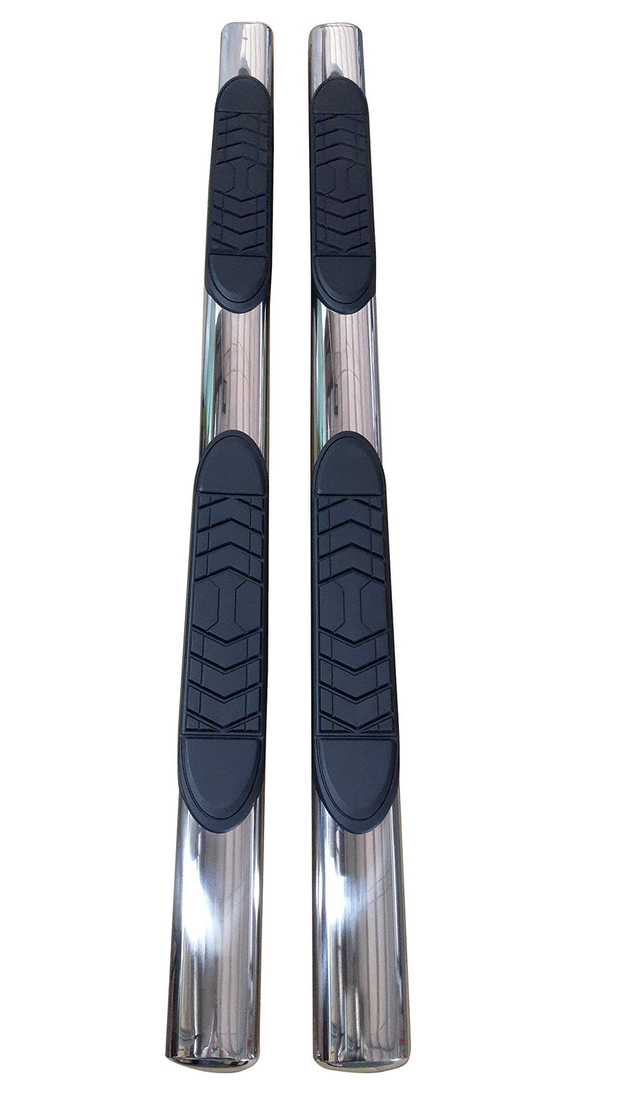 Nerf Bars TrailFX for Chevrolet Silverado 1500 Crew Cab 5.8 Foot Bed 2020-2021 – Polished Stainless Steel 5 Inch Oval Side Steps with Step Pads and Bed Step Welded End Caps Rocker Panel Mount