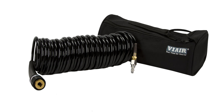 VIAIR Extension Braided Black Coil Hose 30' (Closed-Ended 1/4" Quick Coupler & Stud), Carry Bag