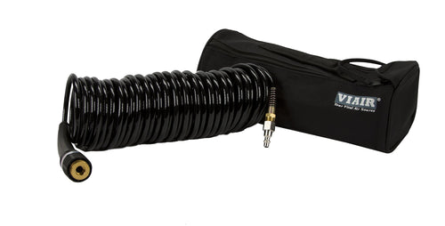 VIAIR Extension Braided Black Coil Hose 30' (Closed-Ended 1/4" Quick Coupler & Stud), Carry Bag