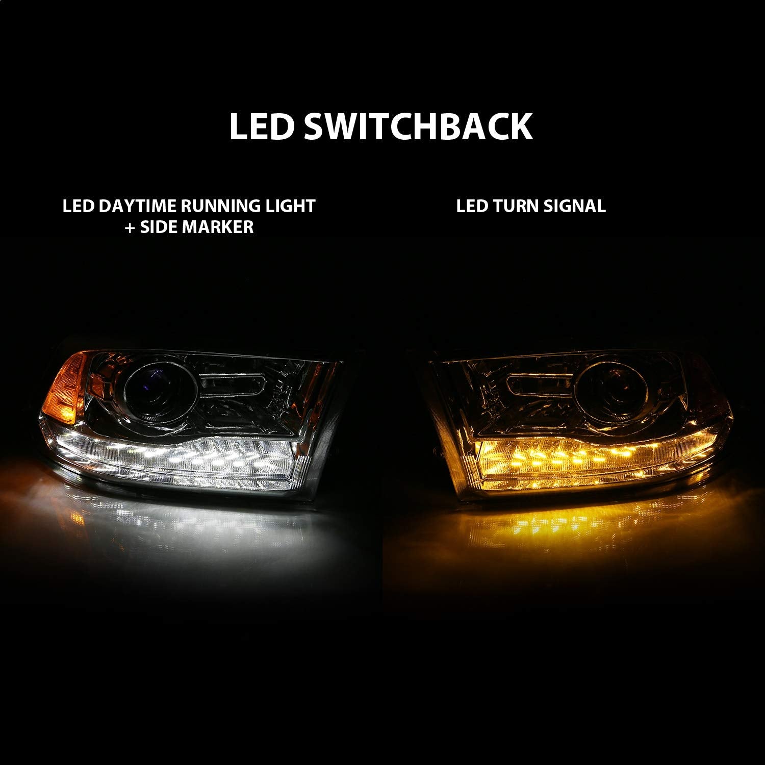 111440 ANZO USA PROJECTOR PLANK STYLE DODGE RAM 1500 09-18/2500/3500 10-18 SWITCHBACK HEADLIGHTS CHROME (OE STYLE) (FOR ALL MODELS)