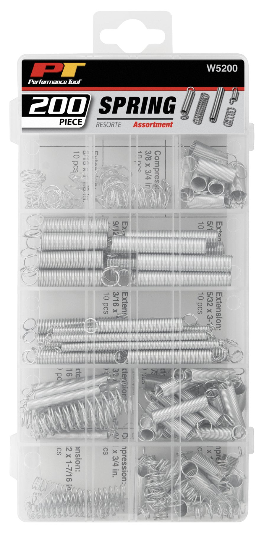 W5200 Performance Tool 200pc SAE inc Plated Extension and Compression Industry Spring Assortment Kit