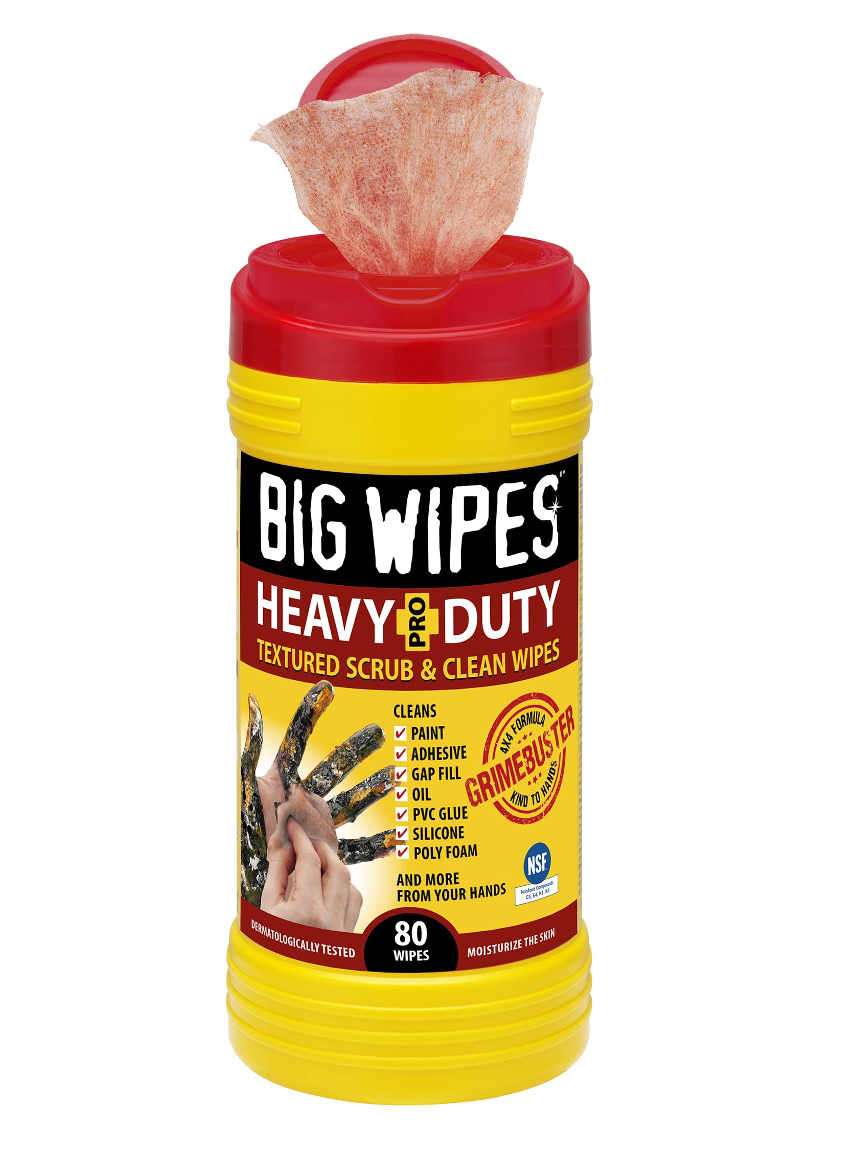 Heavy Duty BIG WIPES Industrial Textured Scrubbing Wipes, Red Top, (80 Count (Pack of 1), Heavy-Duty)