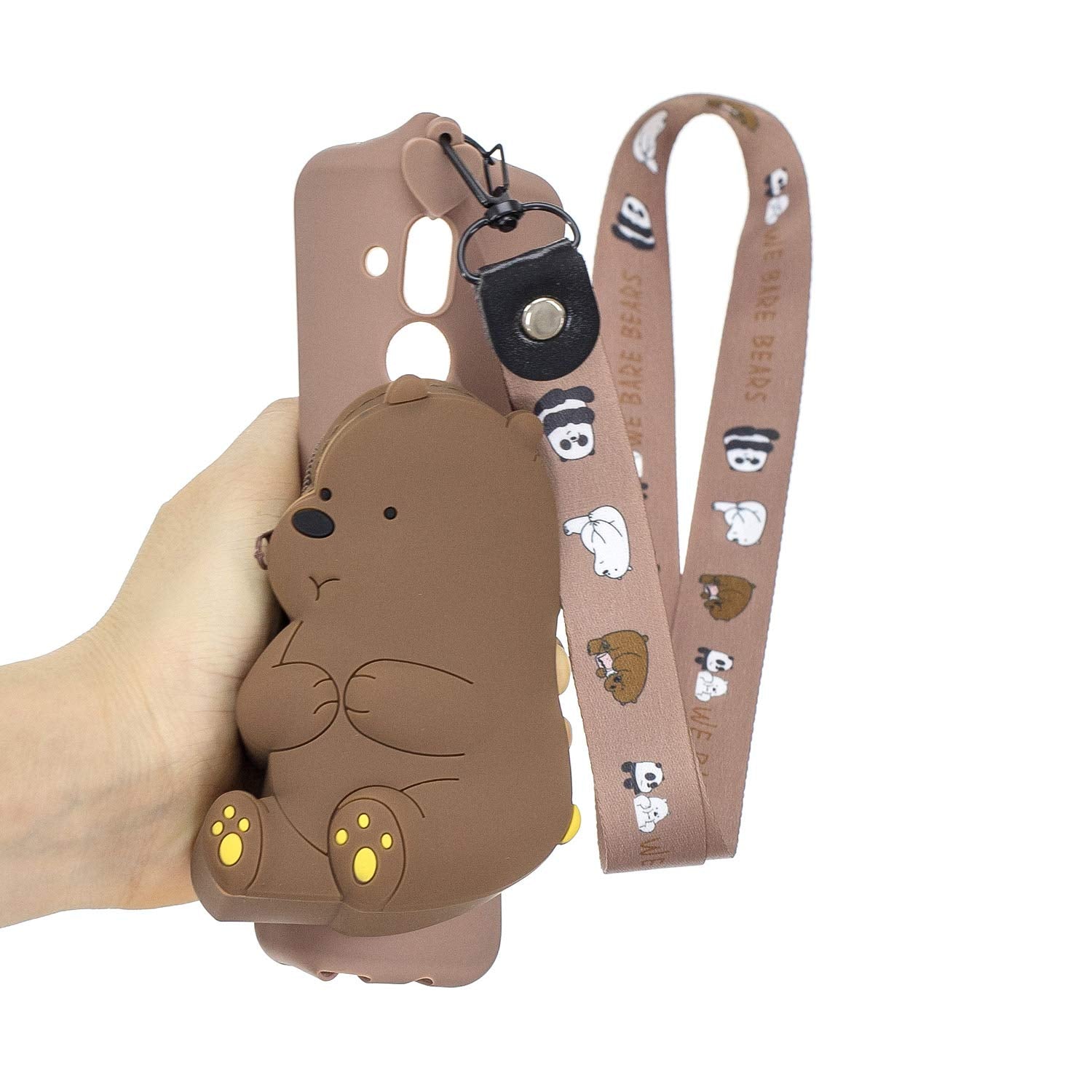 Gostyle CSF RADIATOR Wallet Case Compatible with Huawei Mate 20 Lite,Cute 3D Cartoon Animal Soft Silicone TPU Back Cover with Zipper Pocket and Neck Lanyard Strap Protective Cover,Brown Bear