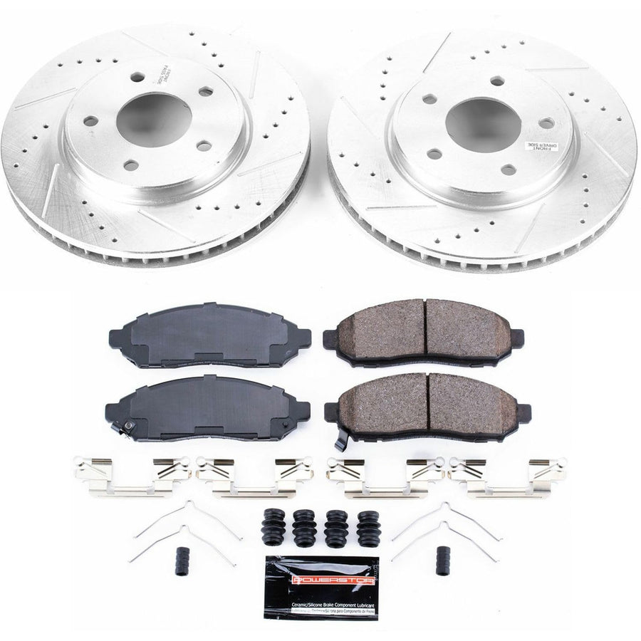 Power Stop K6492 Z23 Carbon Fiber Brake Pads with Drilled & Slotted Brake Rotors Kit Front
