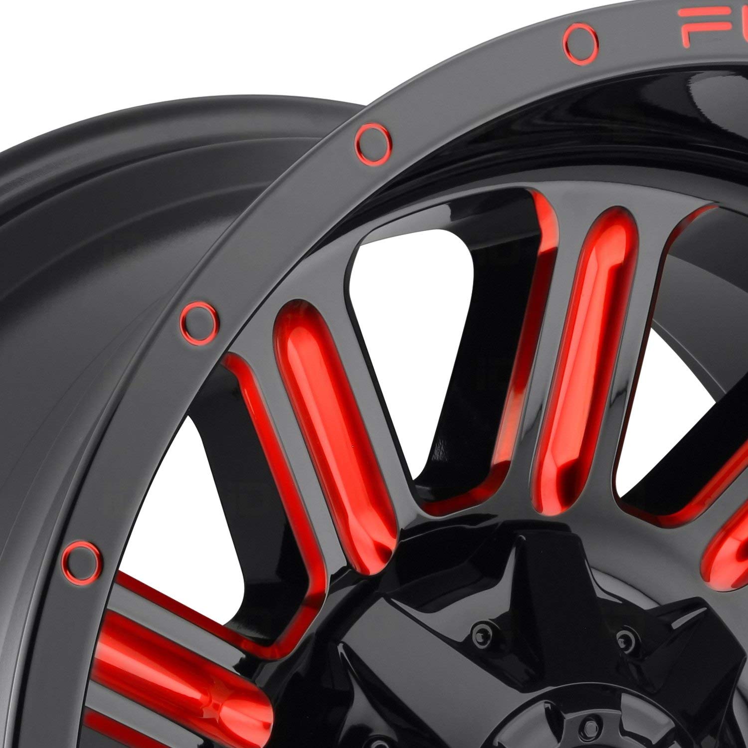 1PC Fuel D621 HARDLINE 22x12, Bolt Pattern: 6x135/5.5, Offset: -45, GLOSS BLACK RED TINTED CLEAR, set of