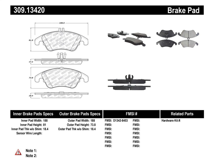 Sport Brake Pads StopTech 309.13420 with Shims and Hardware