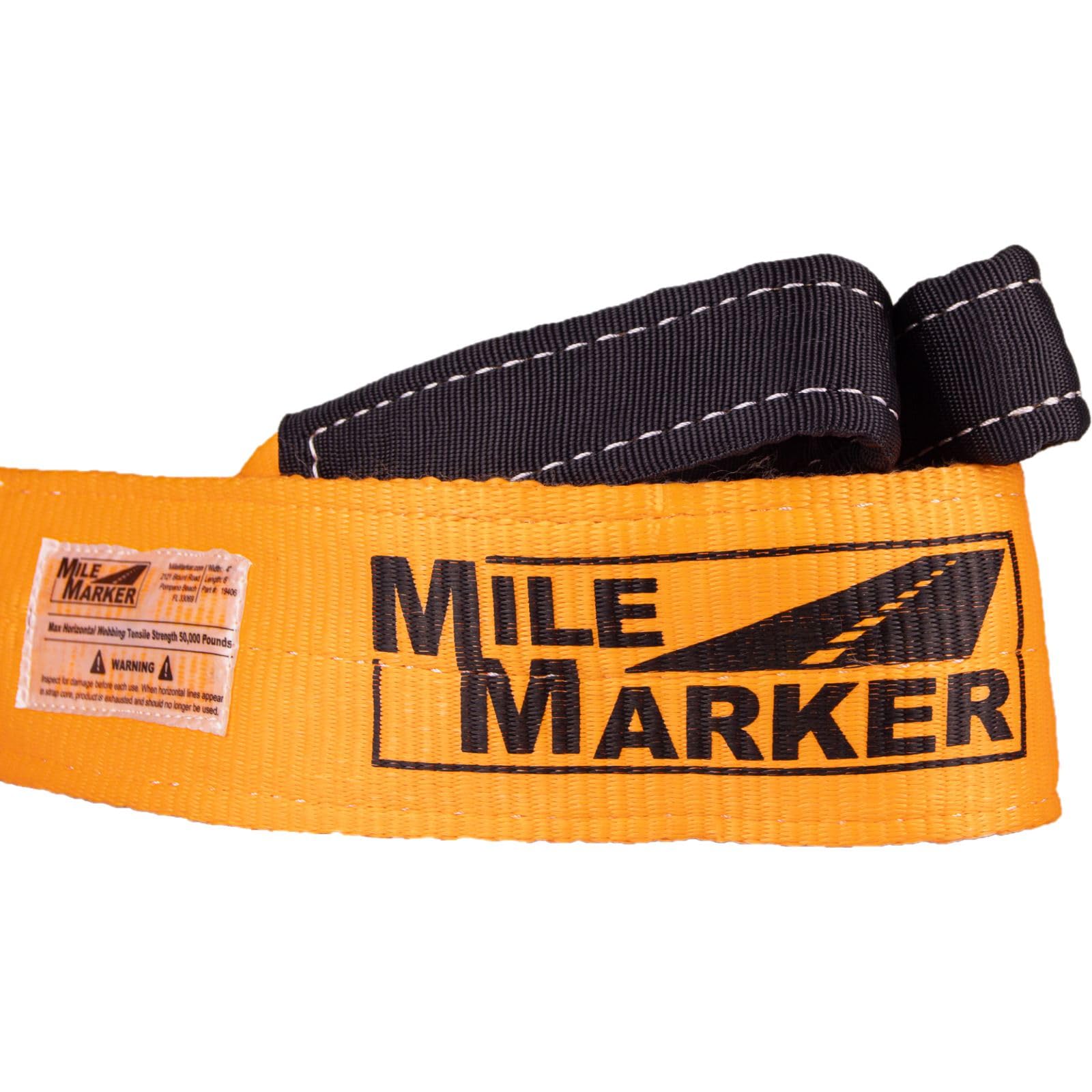 Mile Marker Single Orange 4" x 6' 19406 Tree Saver Strap - Rated at 50,000 Pound Capacity - Safe & Responsible Off Road Rescues - Reinforced Eyelet on Each End