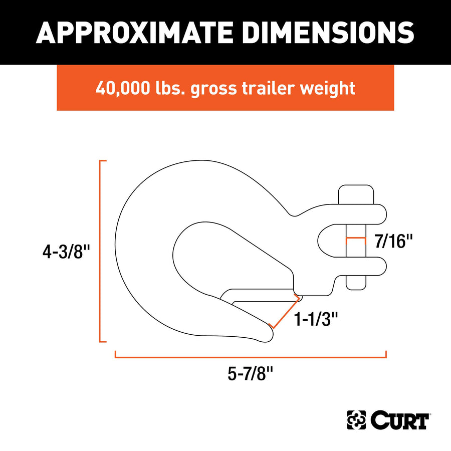 CURT 81970 Forged Steel 7/16-Inch Clevis Slip Hook with Safety Latch, 40,000 lbs, 1-1/3-In Opening, 17/32" Pin