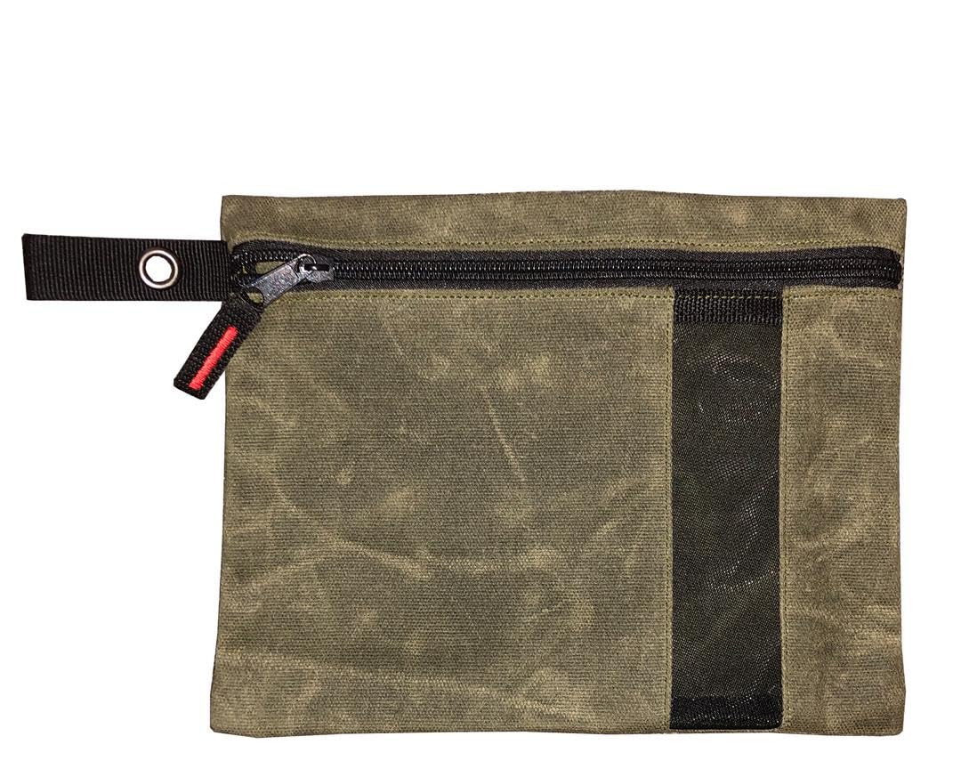 Overland Vehicle Systems 3-Bag Small Size Set of Storage Bags with Mesh Windows- #12 Waxed Canvas - Infused with Paraffin Wax Waterproofing - Universal For, Tools, Automotive, and more!