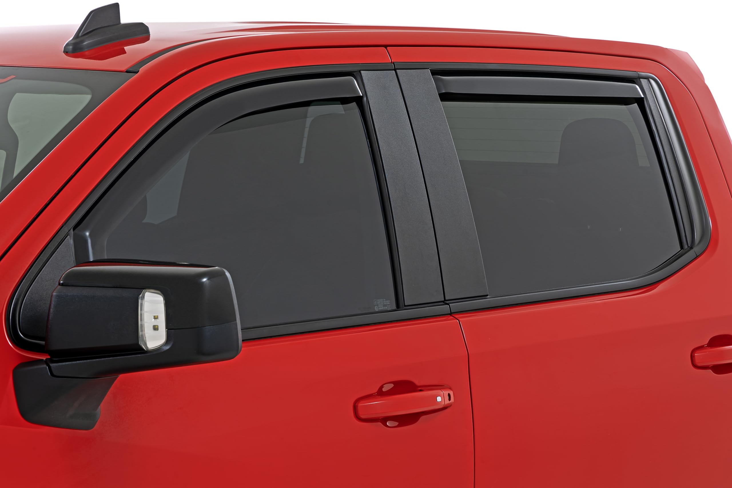 Rough Country Window Rain Guards in-Channel for Chevy Silverado & GMC Sierra 1500/2500HD/3500HD Crew Cab (2019-2025) - Low Profile Window Visors, 4-Pc Rain Guard for Trucks