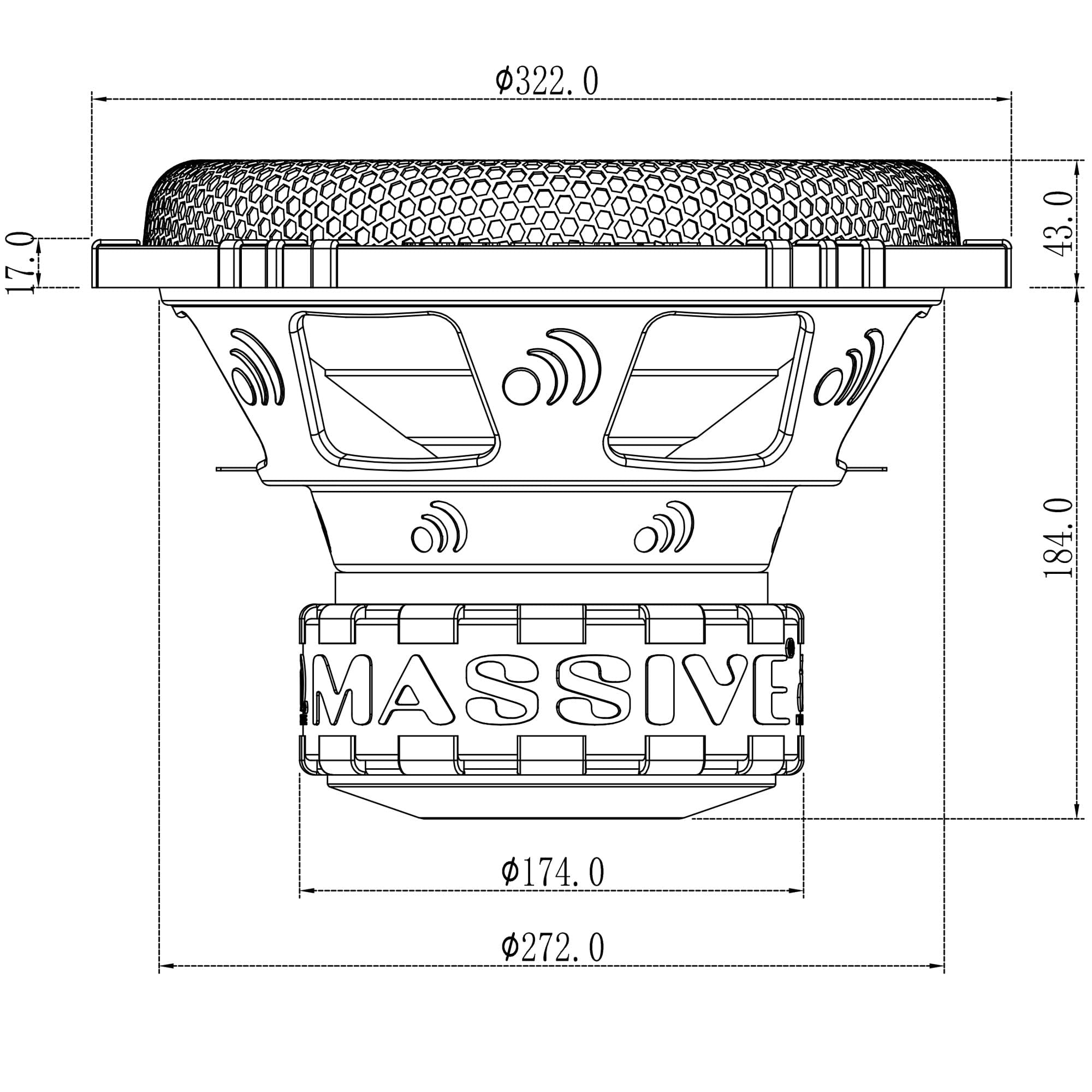 Audio Massive GTR122-12" 1000 Watts RMS / 1500w MAX Dual 2 Ohm Subwoofer with Grill