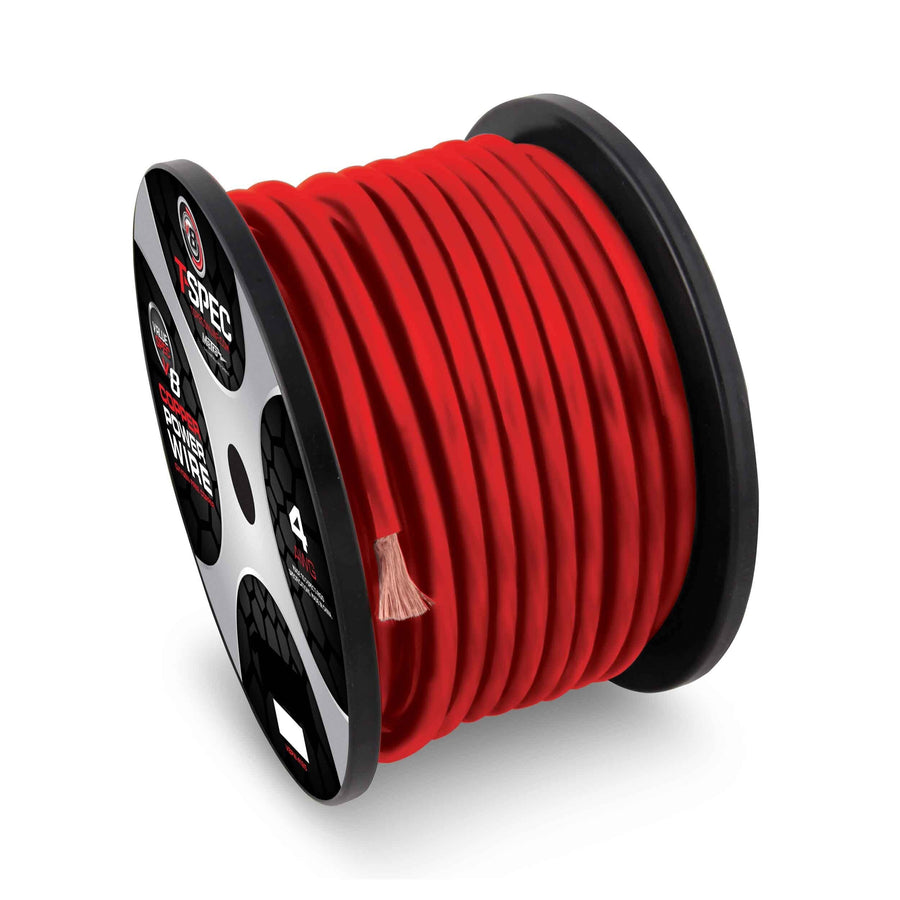 T-SPEC - 100Ft 4 Awg Matte Red Ofc Power Wire - V12 Series,Power Wire V12 Series (V12PW-4100)