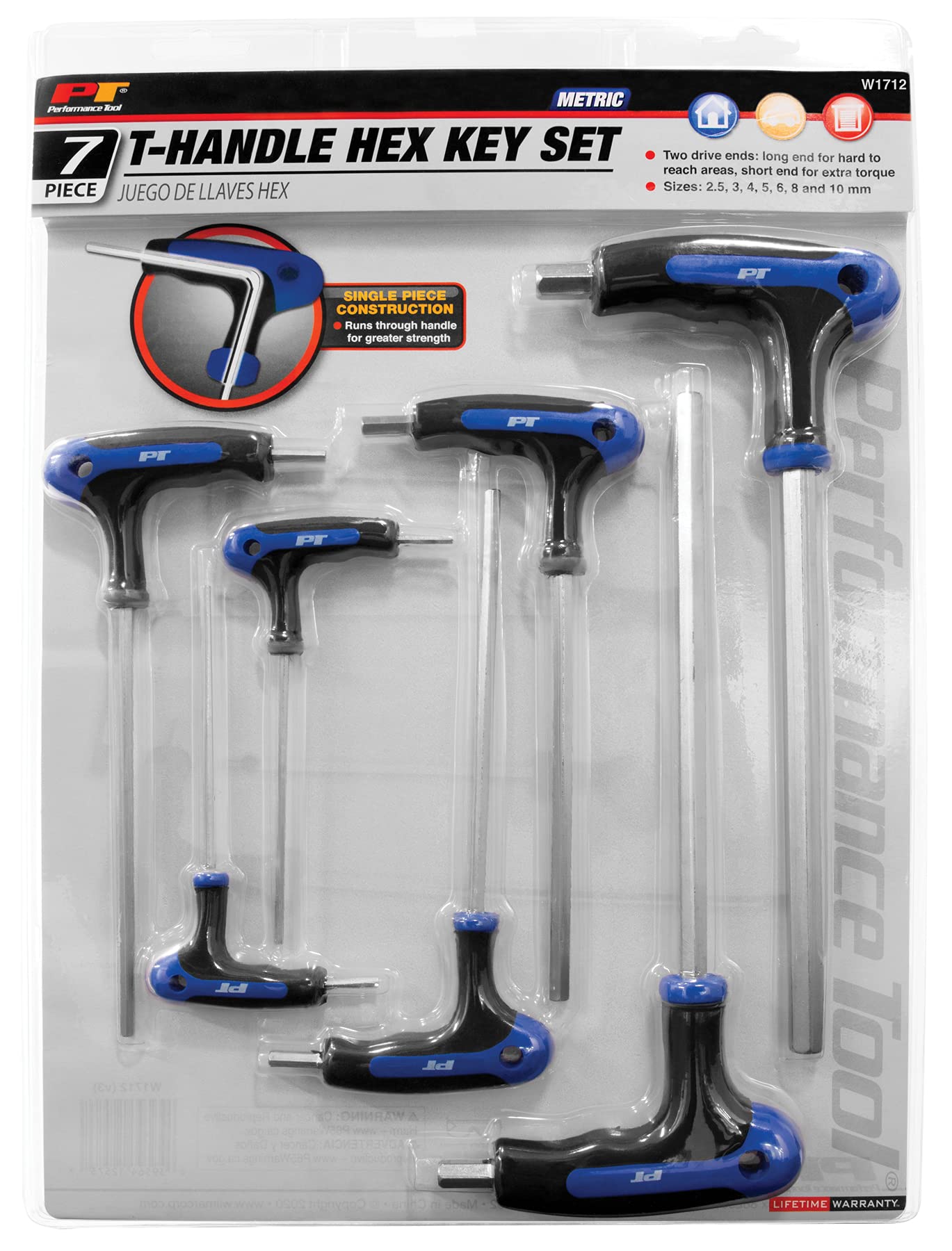 W1712 Performance Tool Metric T-Handle Hex Key Set, 7-Piece