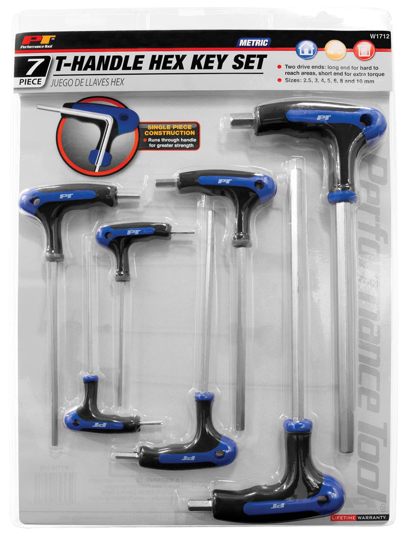W1712 Performance Tool Metric T-Handle Hex Key Set, 7-Piece