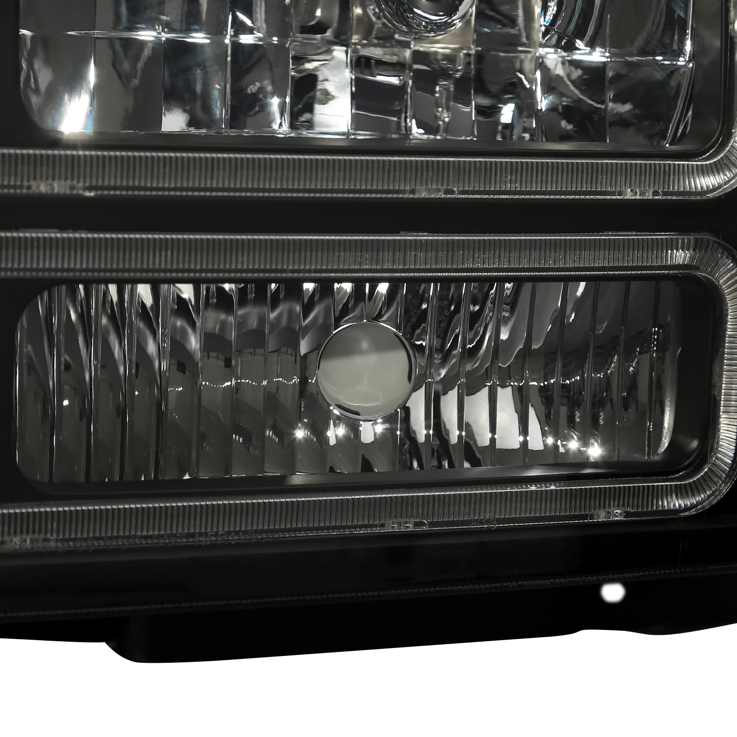 Black Smoke LED BAR Headlights SPEC-D TUNING Compatible with 2005-2007 Ford F250 F350 F450 F550 Super Duty, Left + Right Pair Headlamps Assembly