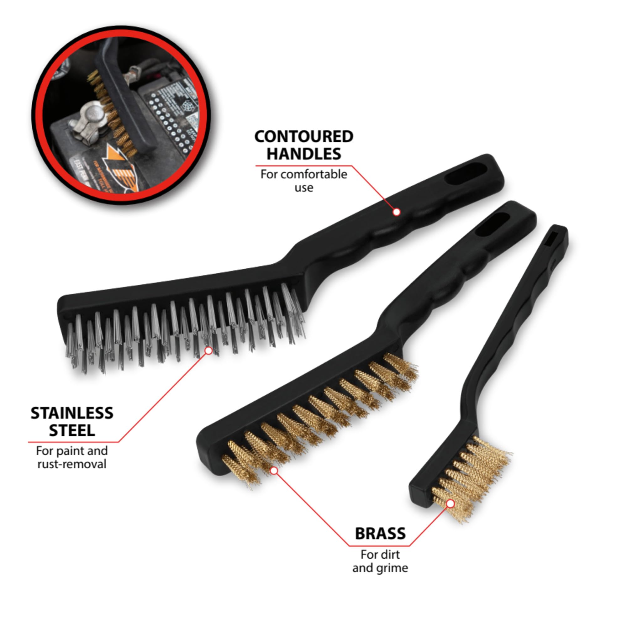 3-Piece Performance Tool Brass and Stainless-Steel Wire Brush Set W1149