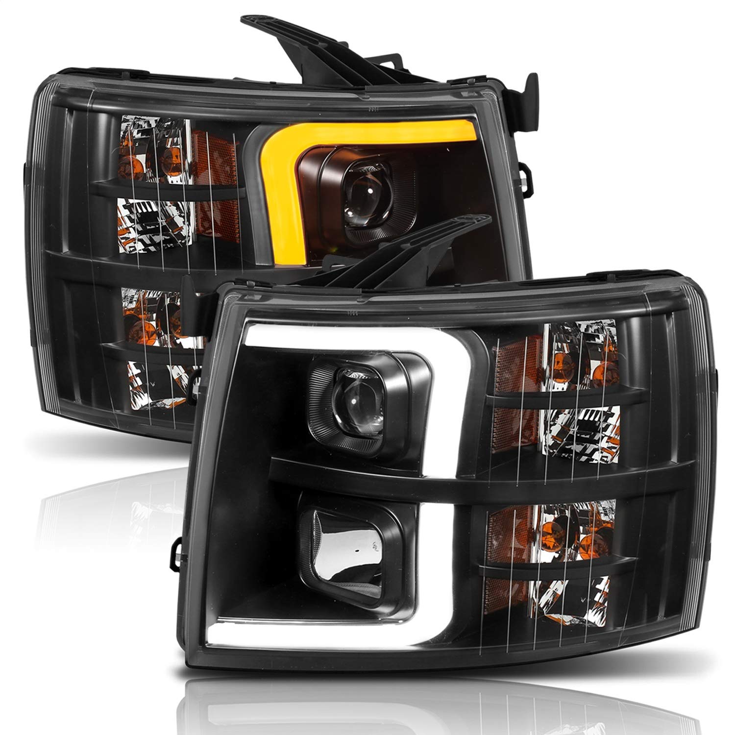 CHEVY SILVERADO 1500 ANZO USA 07-13 / 2500HD/3500HD 07-14 PROJECTOR PLANK SWITCHBACK HEADLIGHTS BLACK