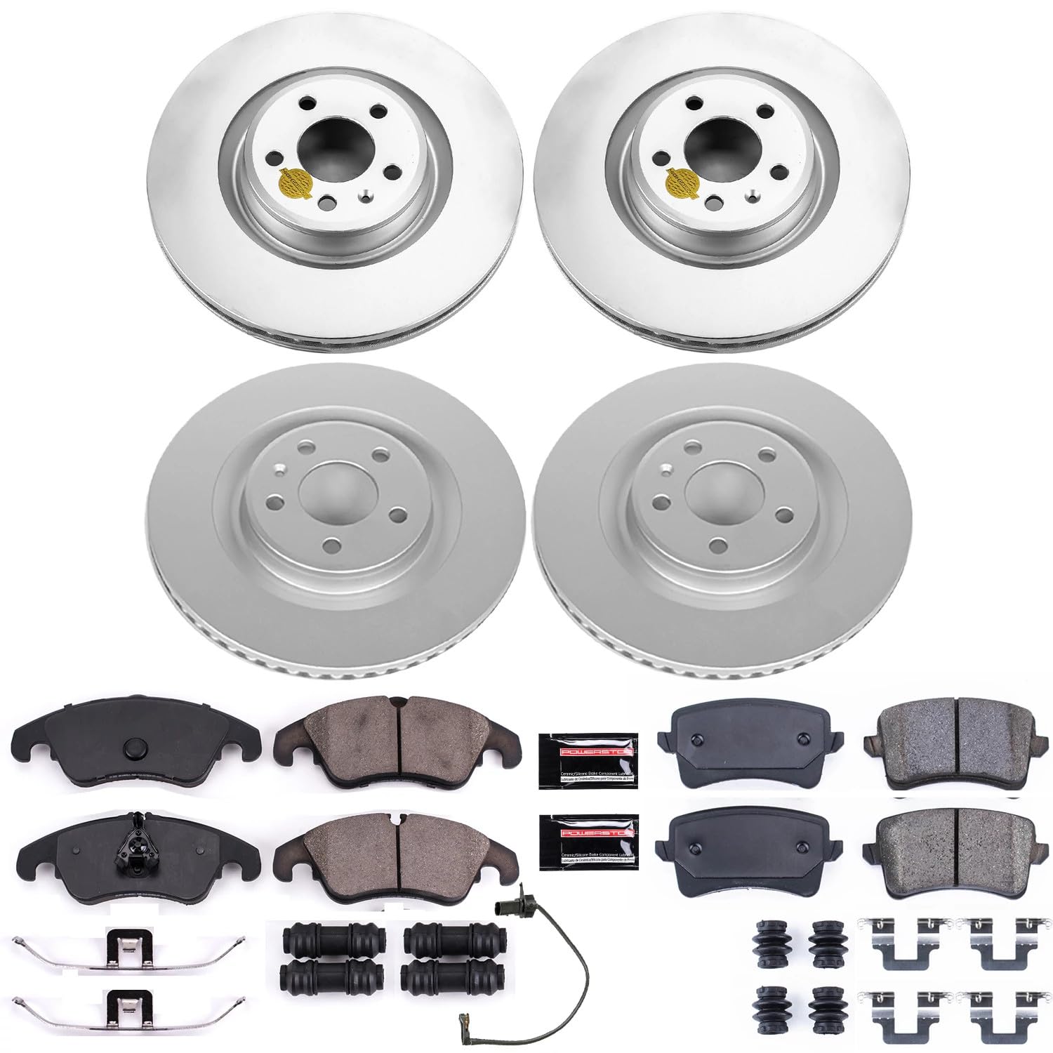 Power Stop CRK6143 Brake Rotor Coated and Ceramic Brake Pads- Front & Rear For Audi Q5 2013-2016, Audi S4 2012-2016, Audi S5 2012-2017 [Model Specific]