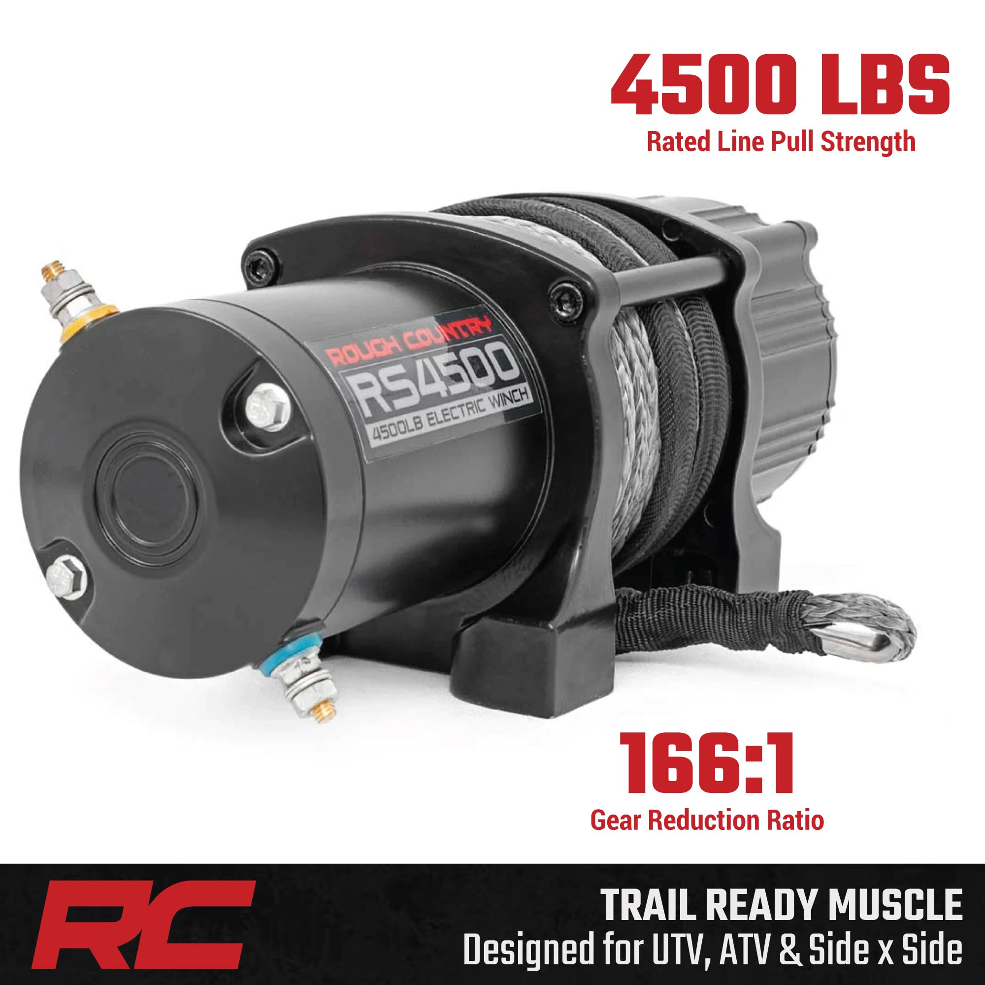 4,500 LB Rough Country UTV/ATV Winch - ProSeries 1.4HP Electric Winch with 50 Ft Synthetic Rope, Remote, Waterproof 12V Off-Road Recovery System
