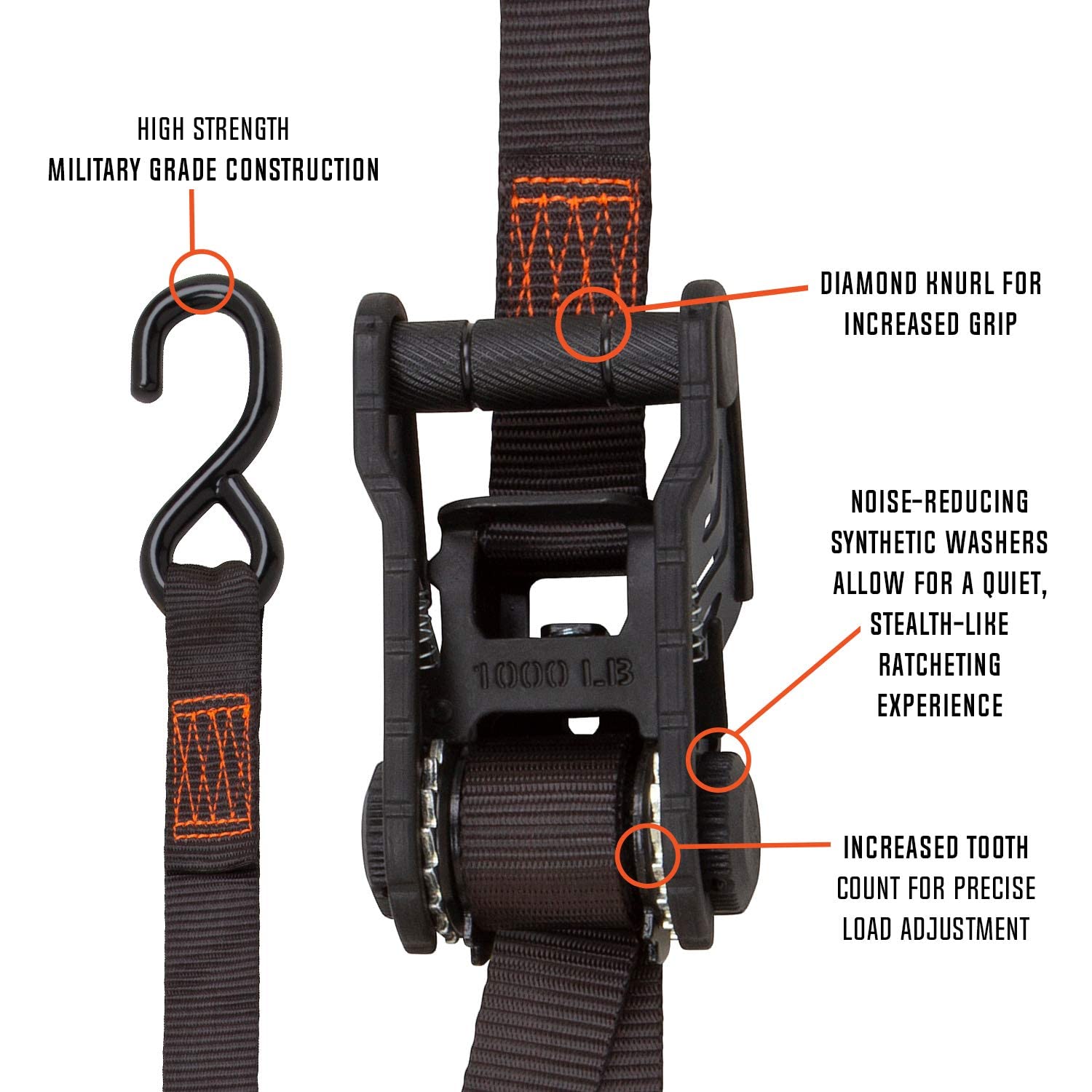 10’ SmartStraps Tactical Ratchet Straps, 2 Pack — Heavy Duty Tie-Down Straps — 3,000lb Break Strength, 1,500lb Safe Work Load — Haul Dirt Bikes, ATVs, and Mowers