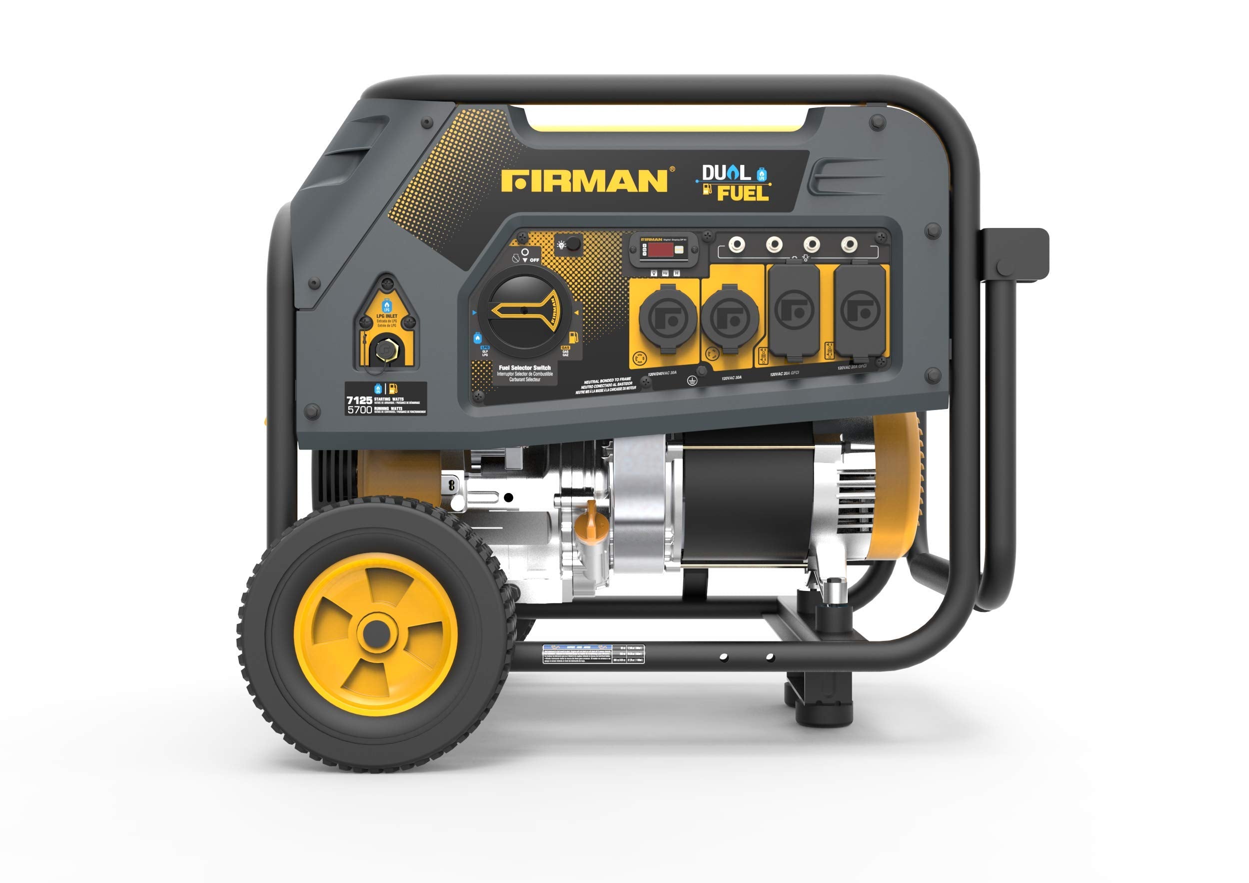 Firman 7125/5700W H05752: GAS 7125/5700W LPG 30A 120/240V Recoil Start Dual Fuel Portable Generator CARB Certified