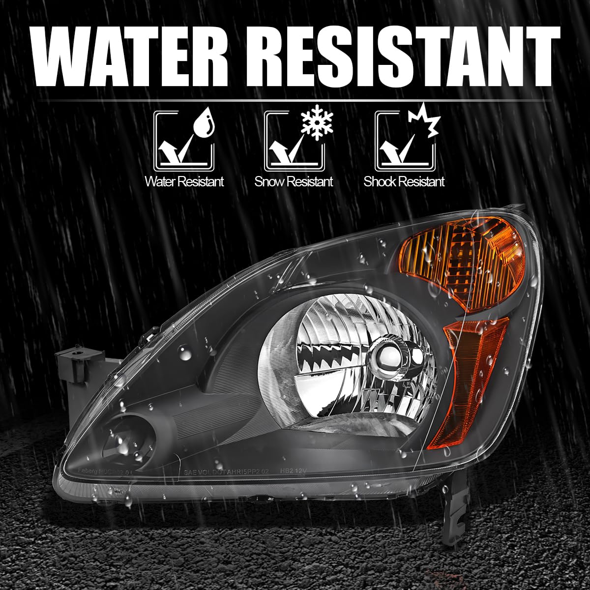 Replacement SPEC-D TUNING Black Headlights Compatible with 2002-2004 Honda CR-V CRV Left + Right Head Lamps Assembly