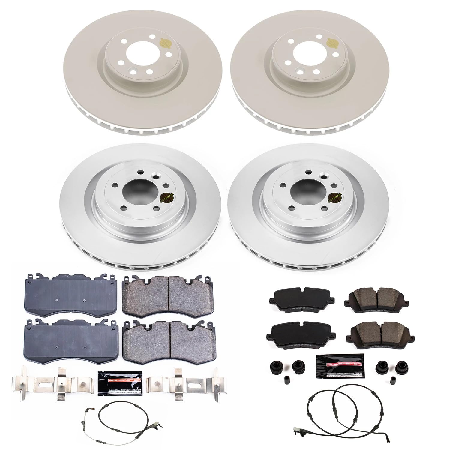 Z23 Power Stop CRK8511, Front and Rear Kit-Coated Brake Rotors, Carbon Ceramic Brake Pads