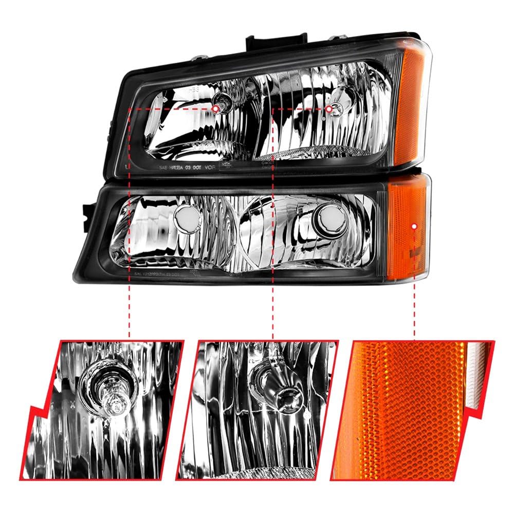 CHEVY SILVERADO ANZO USA 03-06 CRYSTAL HEADLIGHTS W/PARKING/SIGNAL LIGHT BLACK (4 PCS)
