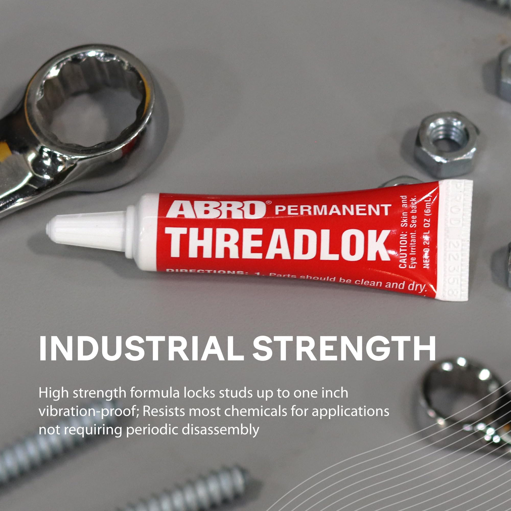 High Strength ABRO Threadlok Red, 6 ml, Industrial-Grade Threadlocker for Reliable Performance in Automotive & Manufacturing Applications, Tight Thread Lock Red for Any Use