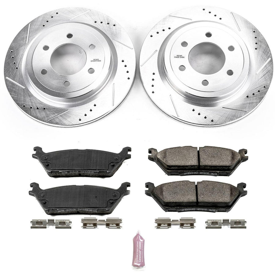 Power Stop K8030 Rear Brake Pads Z23 Carbon Fiber with Drilled and Slotted Brake Rotors Kit For Ford Expedition F-150 Lincoln Navigator 6 Lug