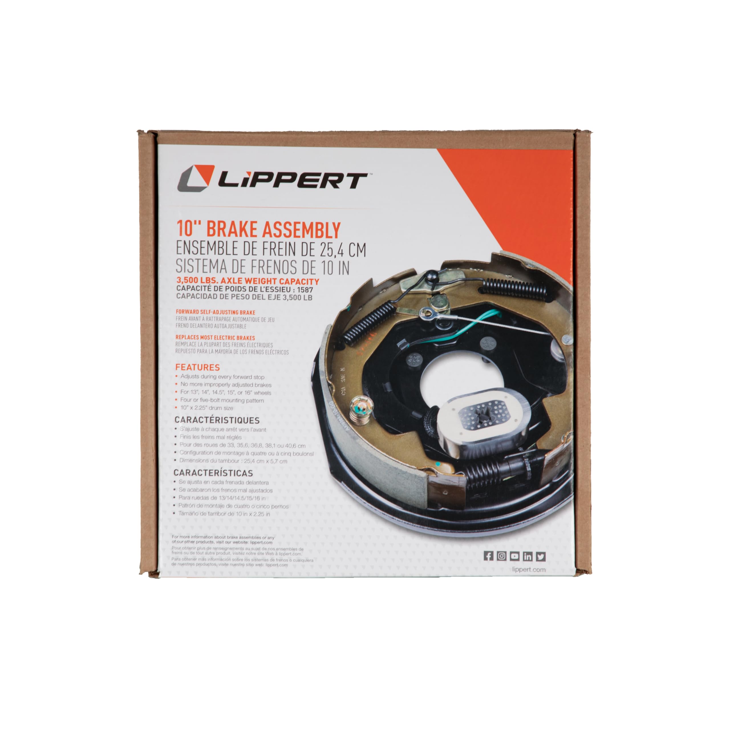 Lippert Replacement Forward Self-Adjusting Brake Assembly for RVs, Left Side, 10" x 2.5", 3,500 lbs. Capacity, for 13", 14", 14.5", 15" Wheels - 296649