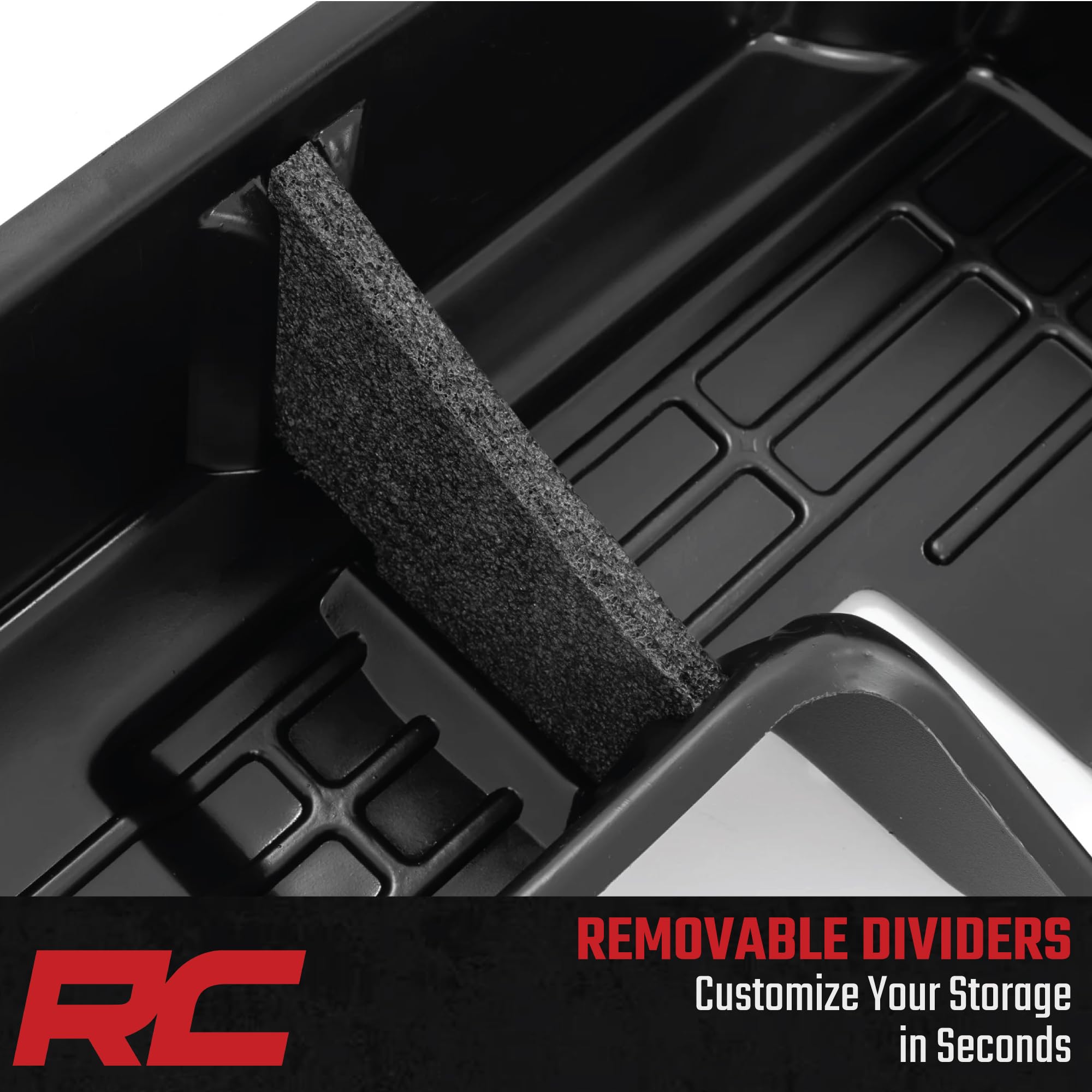 Rough Country Under Seat Storage for 1500 Chevy Silverado (2019-2025) & 2500HD/3500HD (2020-2025) Double Cab - Custom-Fit, Durable, Anti-Skid Thermoplastic