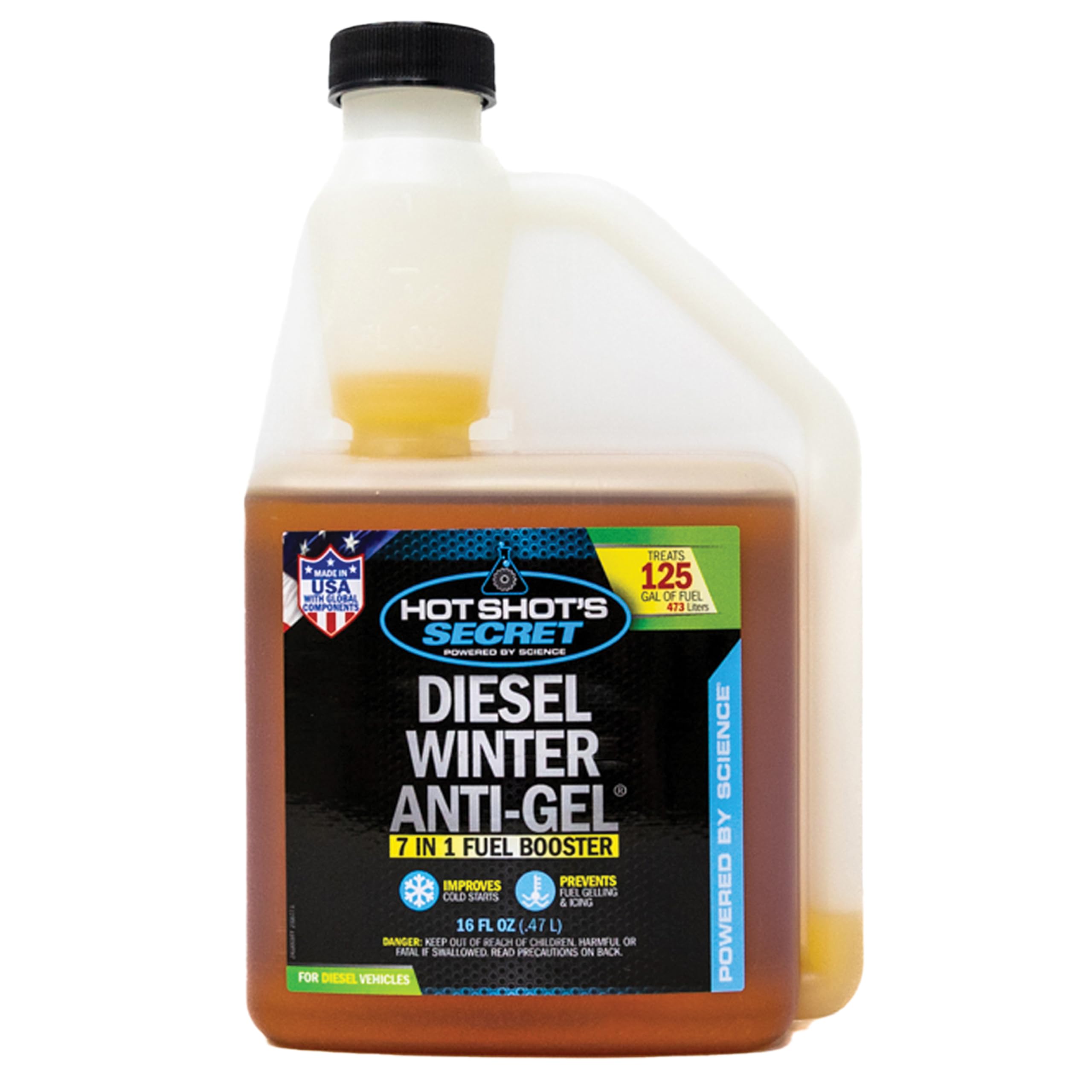 Diesel Winter Anti-Gel Hot Shot's Secret – 16 Oz Squeeze, 7-in-1 Diesel Fuel Additive – Prevents Gelling and Fuel Line Freeze-Ups – Boosts Cetane – Cleans Injectors – Improves Performance, Amber