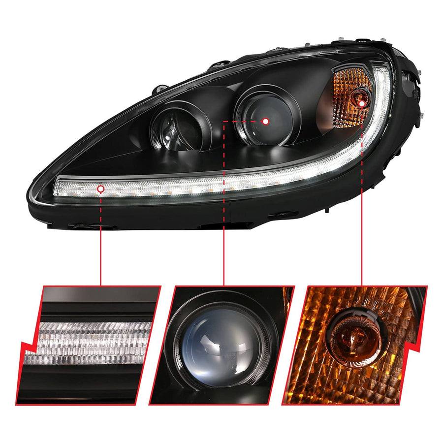 2005-2013 Chevy Corvette ANZO (121553) Projector Plank Style Switchback H.L. Black Amber