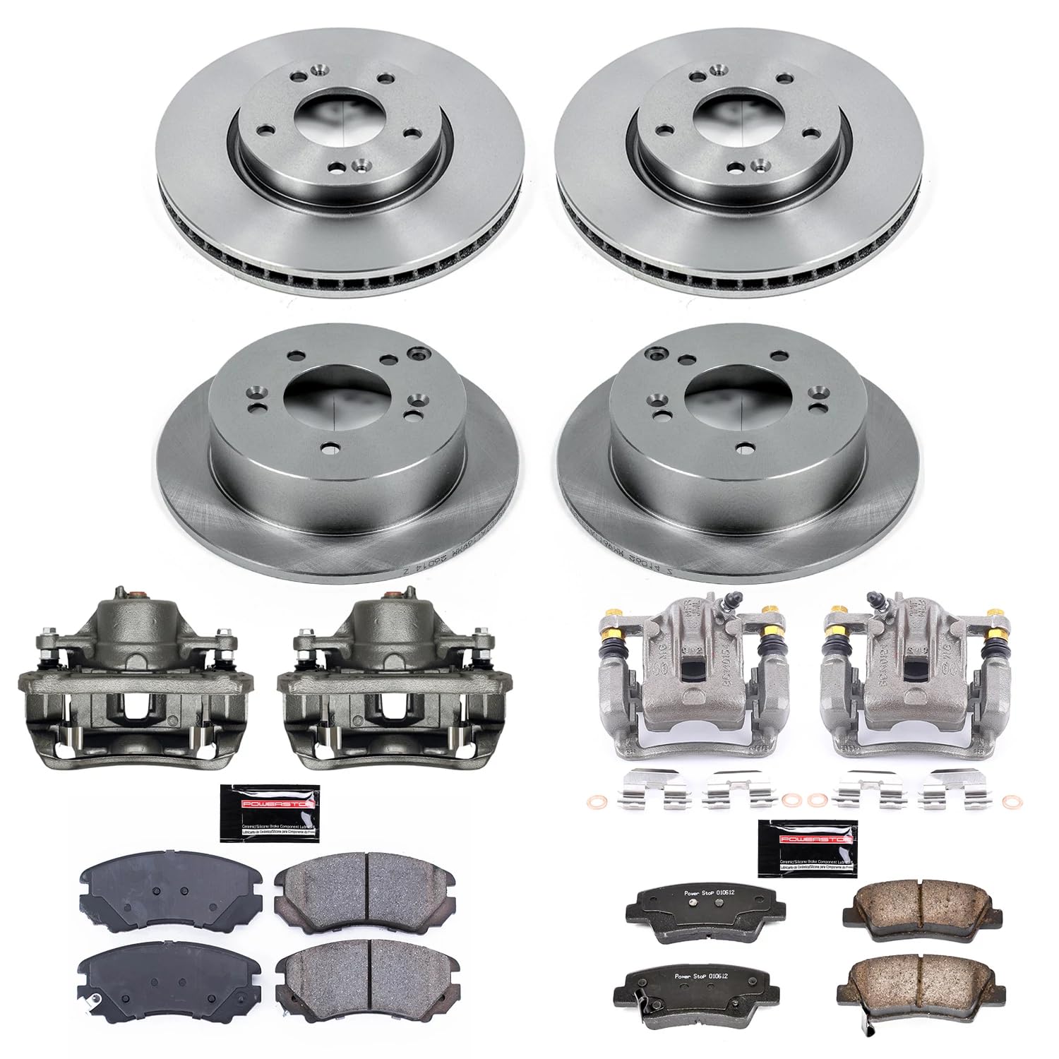 Power Stop KCOE5367 Replacement Autospeciality Front and Rear Caliper Kit- OE Rotors, Ceramic Brake Pads, Calipers For Hyundai Sonata 2009-2010 [Model Specific]