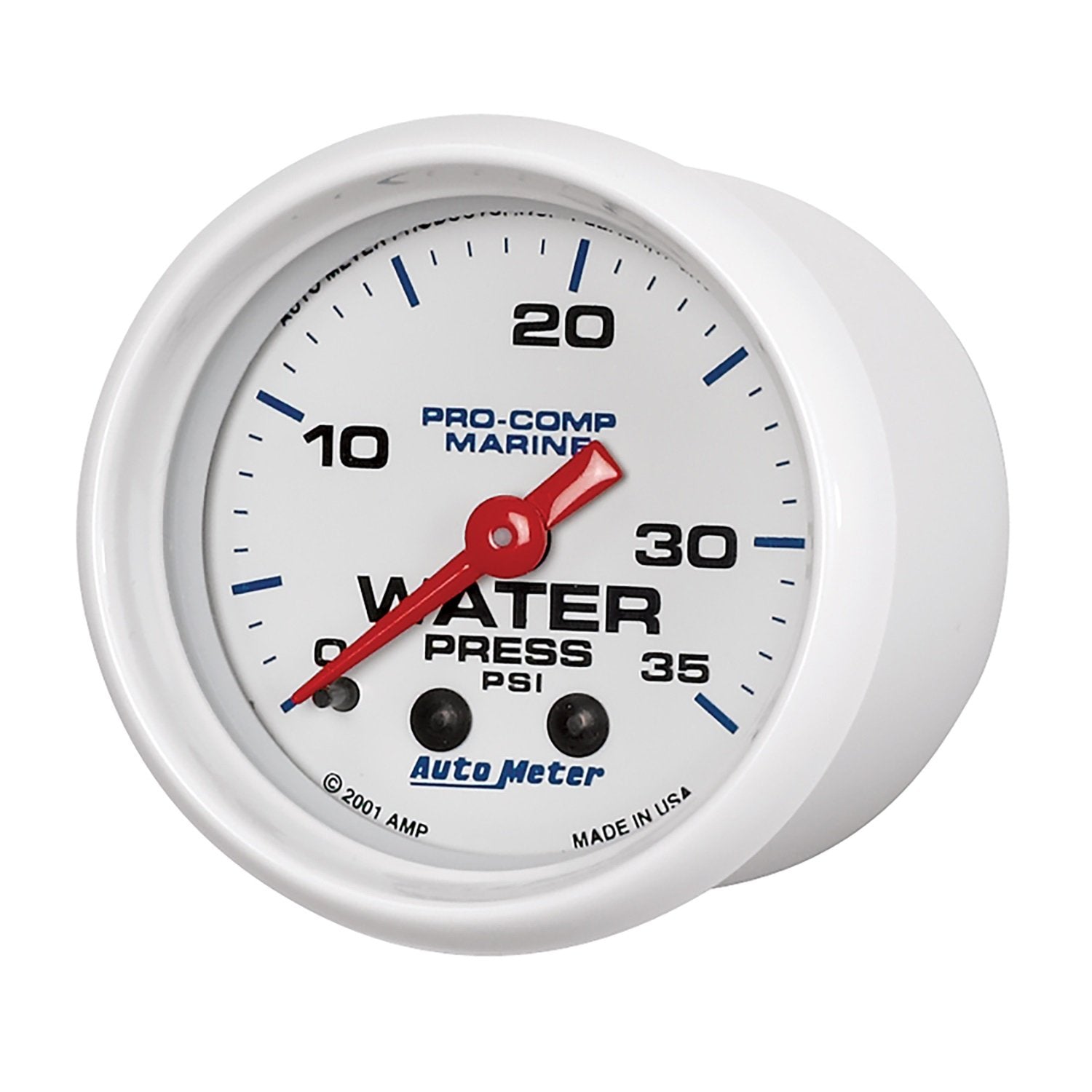 Gauge AUTO METER, Water Press, 2 1/16", 35Psi, Mechanical, Marine White (200772), Multi