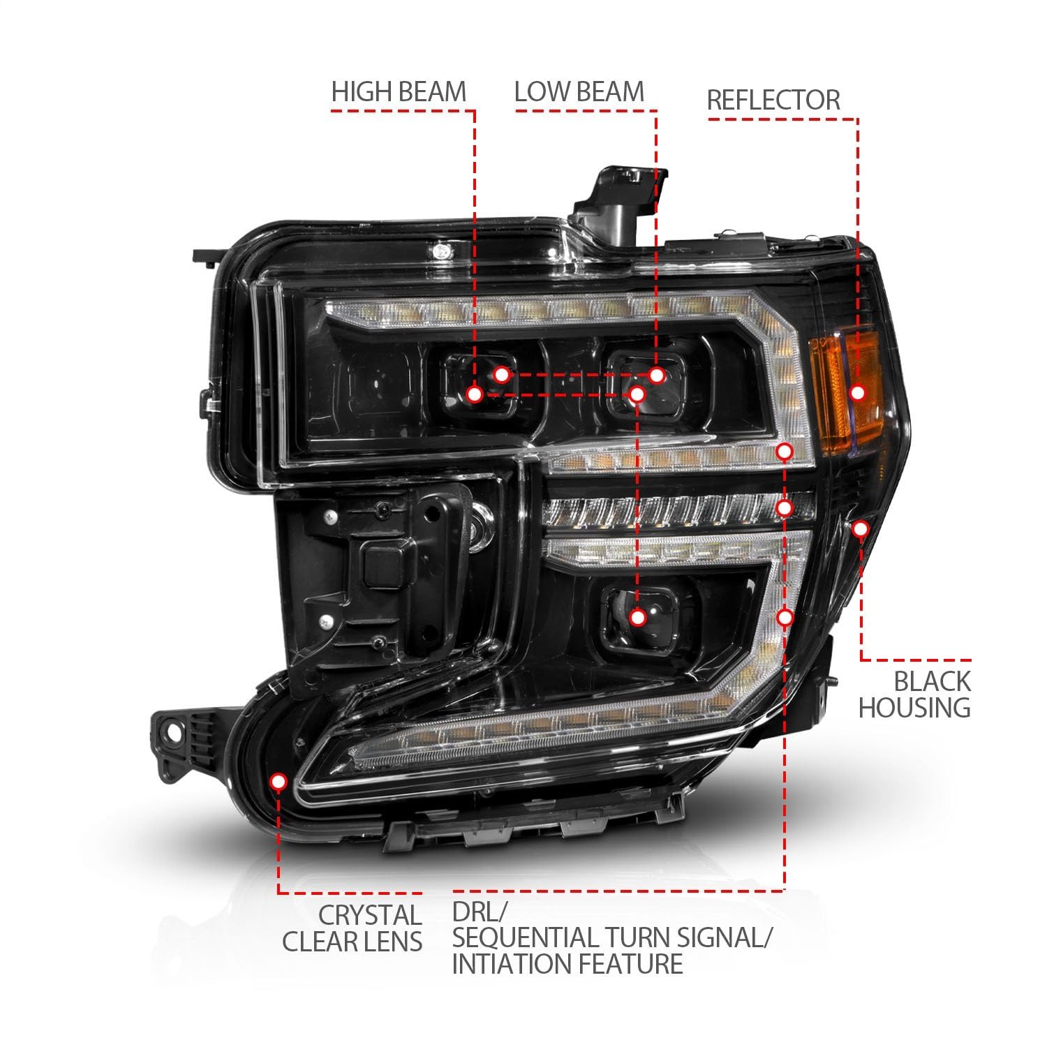 GMC Sierra 1500 Anzo 19-21 LED Projector Headlight w/Switchback+Sequential - Black