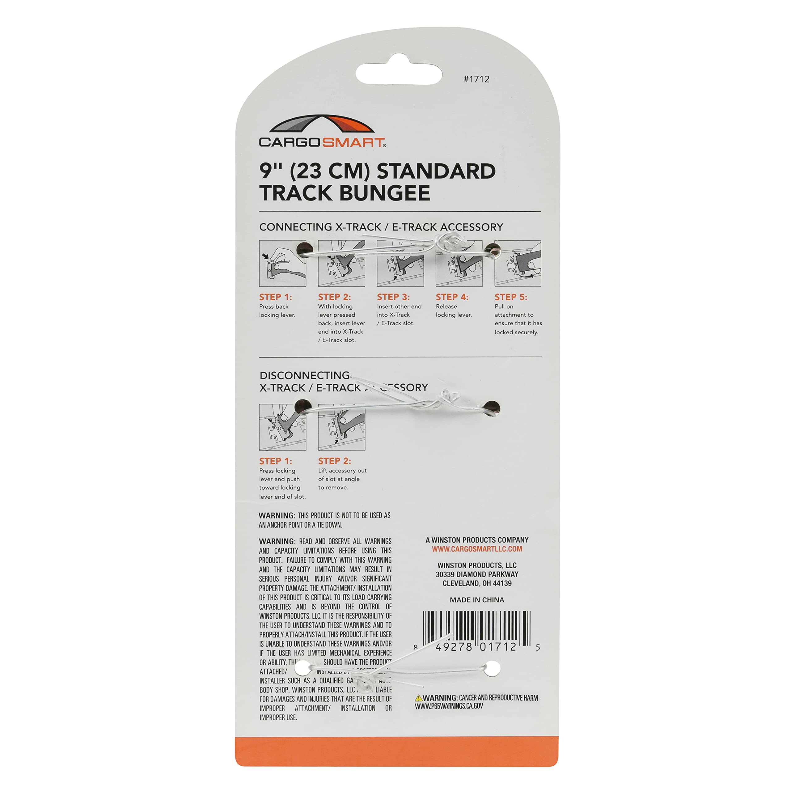Black 9" Standard Track Bungee 2 Pk