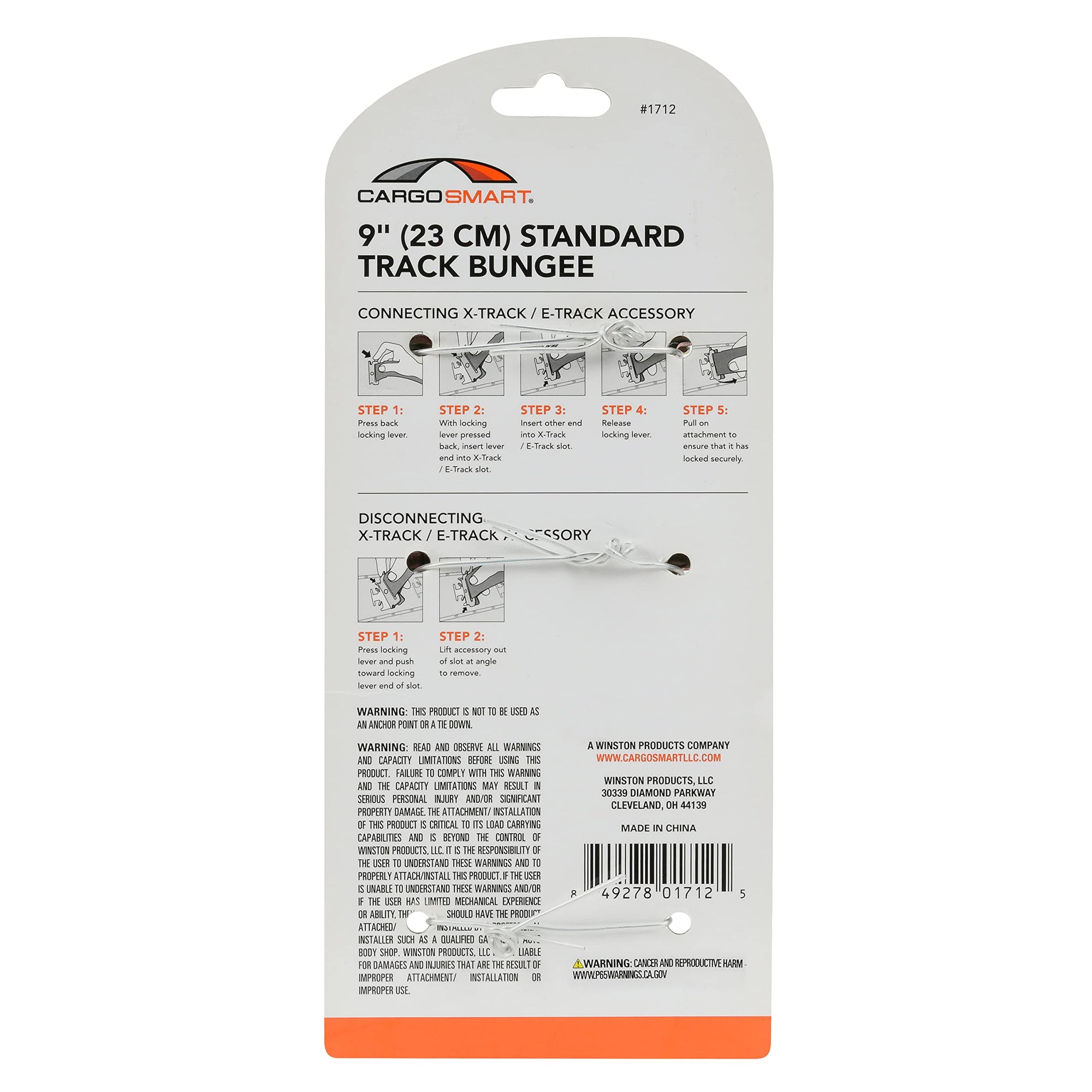 Black 9" Standard Track Bungee 2 Pk