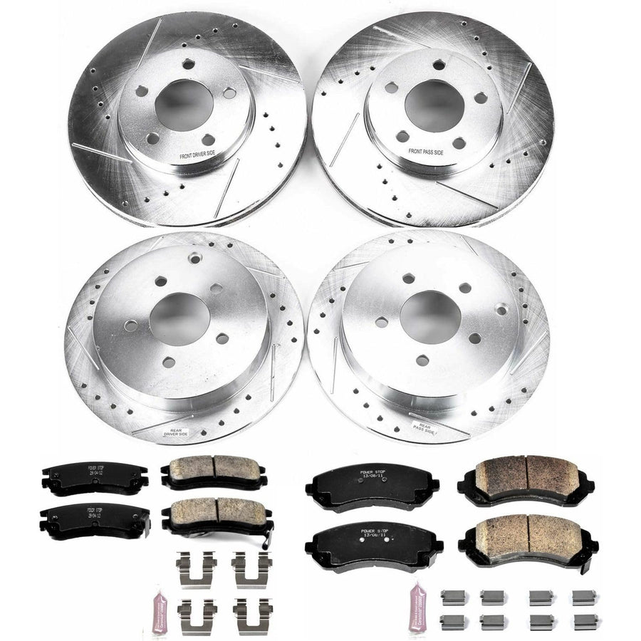 Power Stop K4383 Z23 Carbon Fiber Brake Pads Front and Rear with Drilled & Slotted Brake Rotors Kit For Rendezvous, Venture, Oldsmobile Silhouette, Pontiac Aztek, Pontiac Montana [Model Specific]