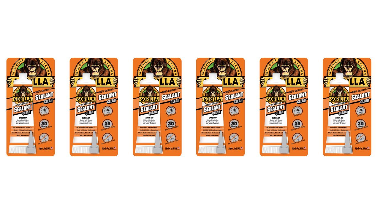 100 Percent Gorilla Silicone Sealant Caulk, 2.8 ounce Squeeze Tube, Clear, (Pack of 6)